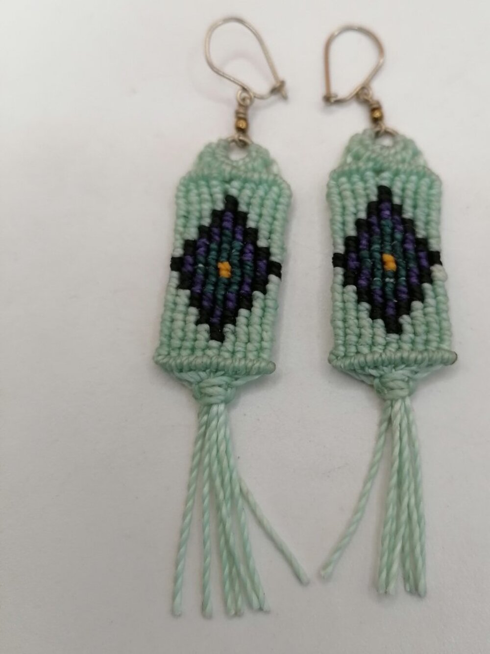 Macrame Fringe Earrings with Geometric Diamond Design